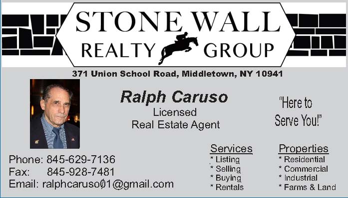 BUSINESS CARD STONE WALL REALTY - RALPH CARUSO BUSINESS CARD STONE WALL REALTY - RALPH CARUSO